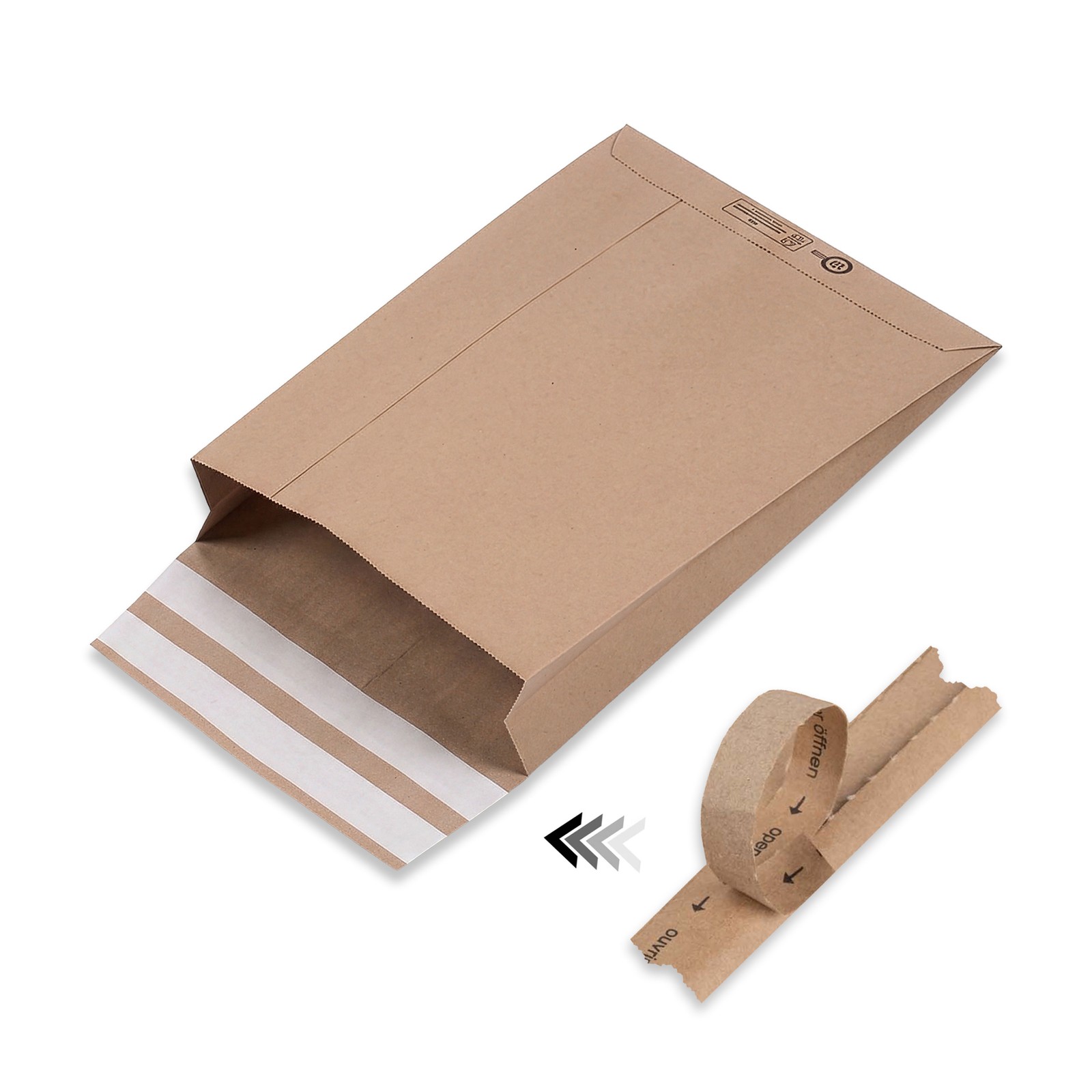 Versandtasche aus Papier, 260x410x70 variabler Höhe, 2xSelbstklebest, V-Boden
