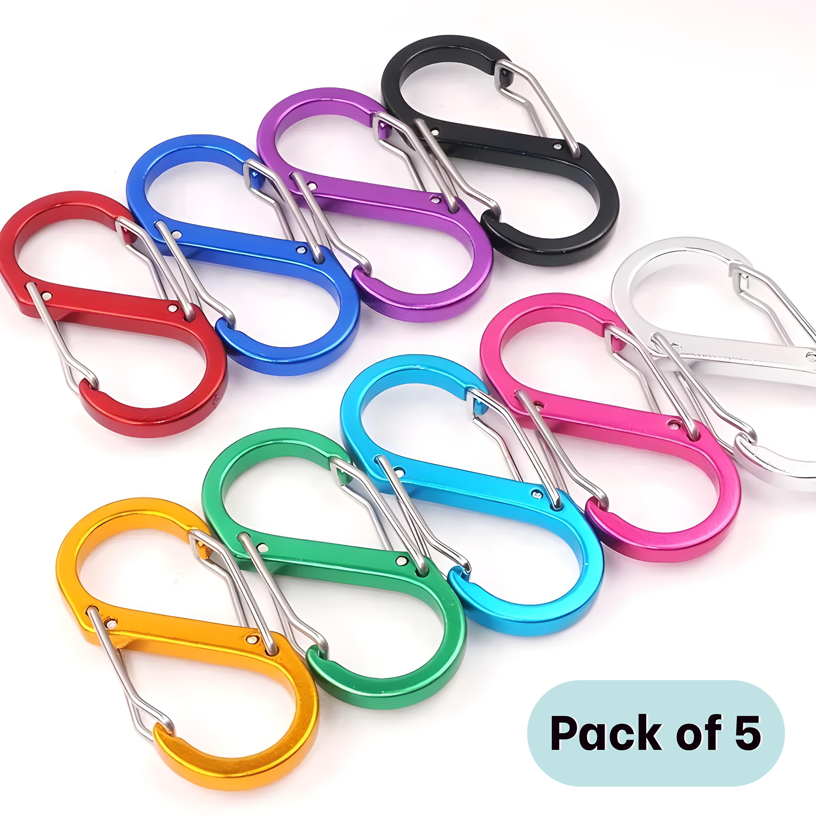 5x Carabiner Clips Double Sided Snap Hook Metal Stainless Aluminium Key Keyring