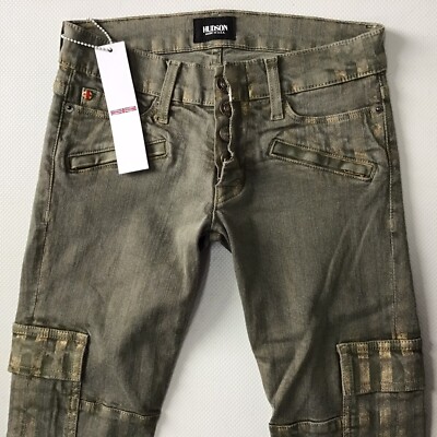 BNWT LADIES HUDSON SKINNY Utility Green gold funky Jeans Size 6 W25 L26 (336J)