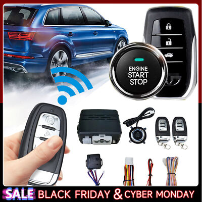 Car Keyless Entry System Engine Start Ignition Security Alarm Kit Set +2 Remotes