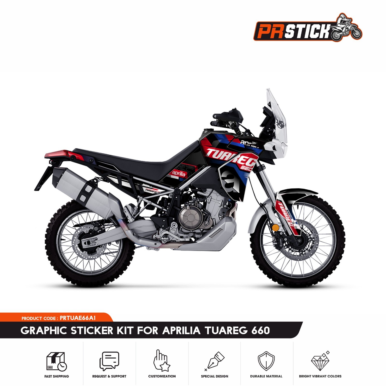 Labelbike 3D Aufkleber Für Aprilia Tuareg 660 Podium 2023-2025 – Rot Schwarz, Handharzbeschichtet