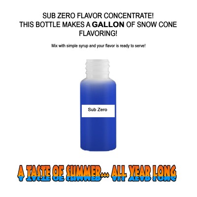 SUB ZERO MIX SNOW CONE/SHAVED ICE FLAVOR CONCENTRATE MAKES 1 GALLON