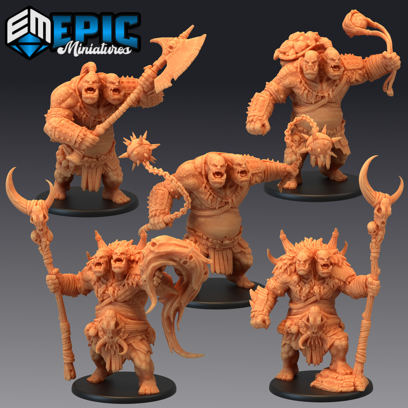 Ettin Tribe - Dungeons and Dragons Miniatures, D&D, Epic Miniatures, Fantasy,