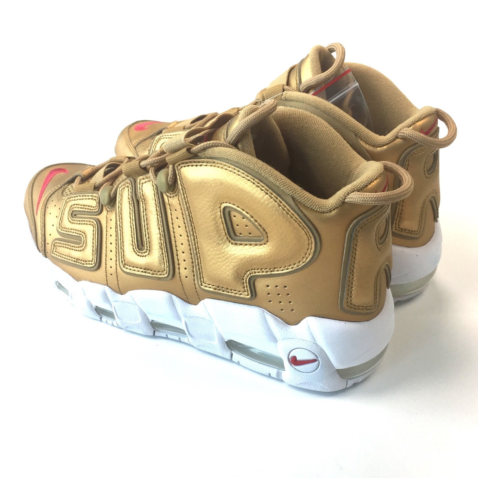 NWT Nike Supreme NY Mens Gold Metallic Air More Uptempo Sneakers