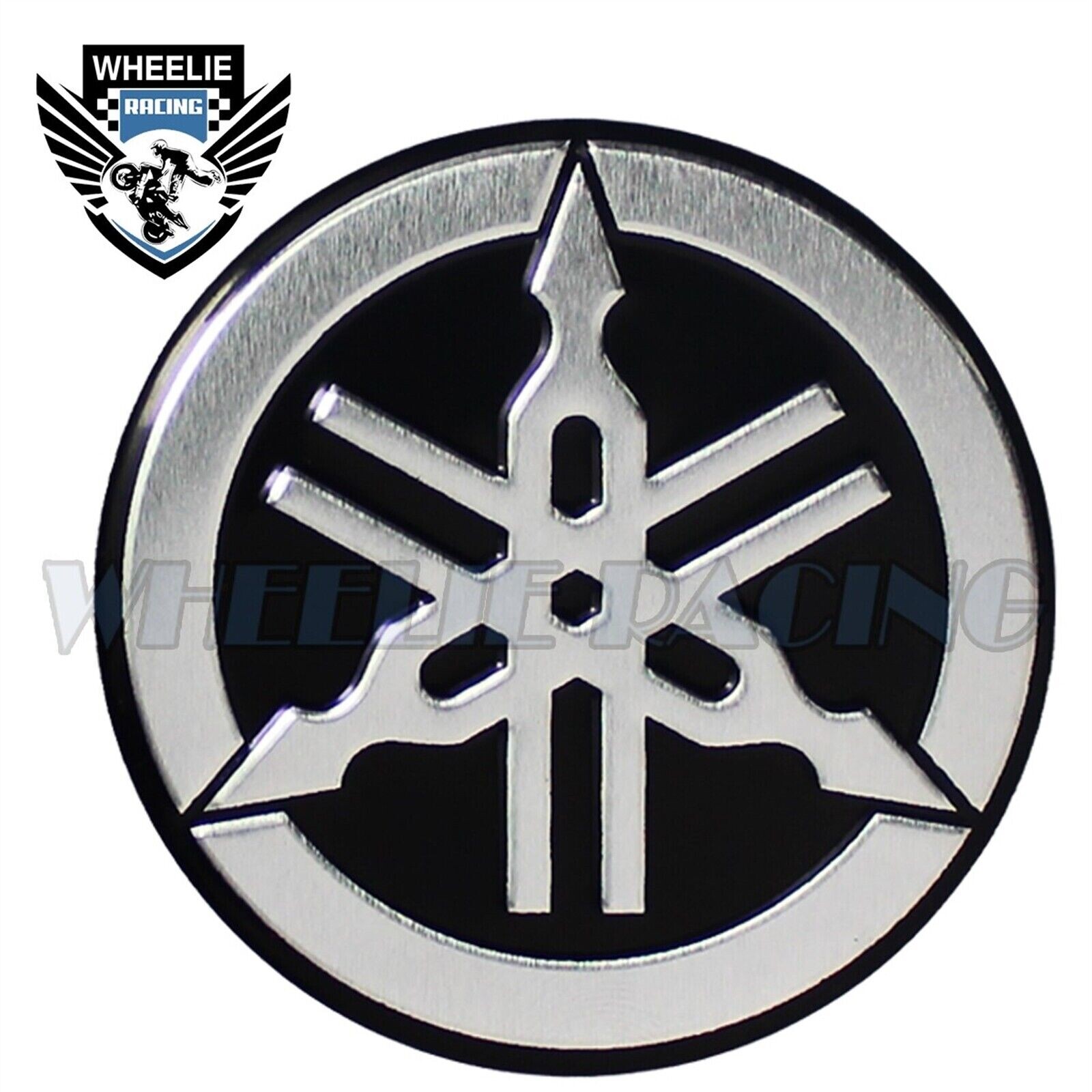 BRUSHED ALUMINUM 2.125" YAMAHA 3D METAL BADGE LOGO EMBLEM FENDER STICKER DECAL