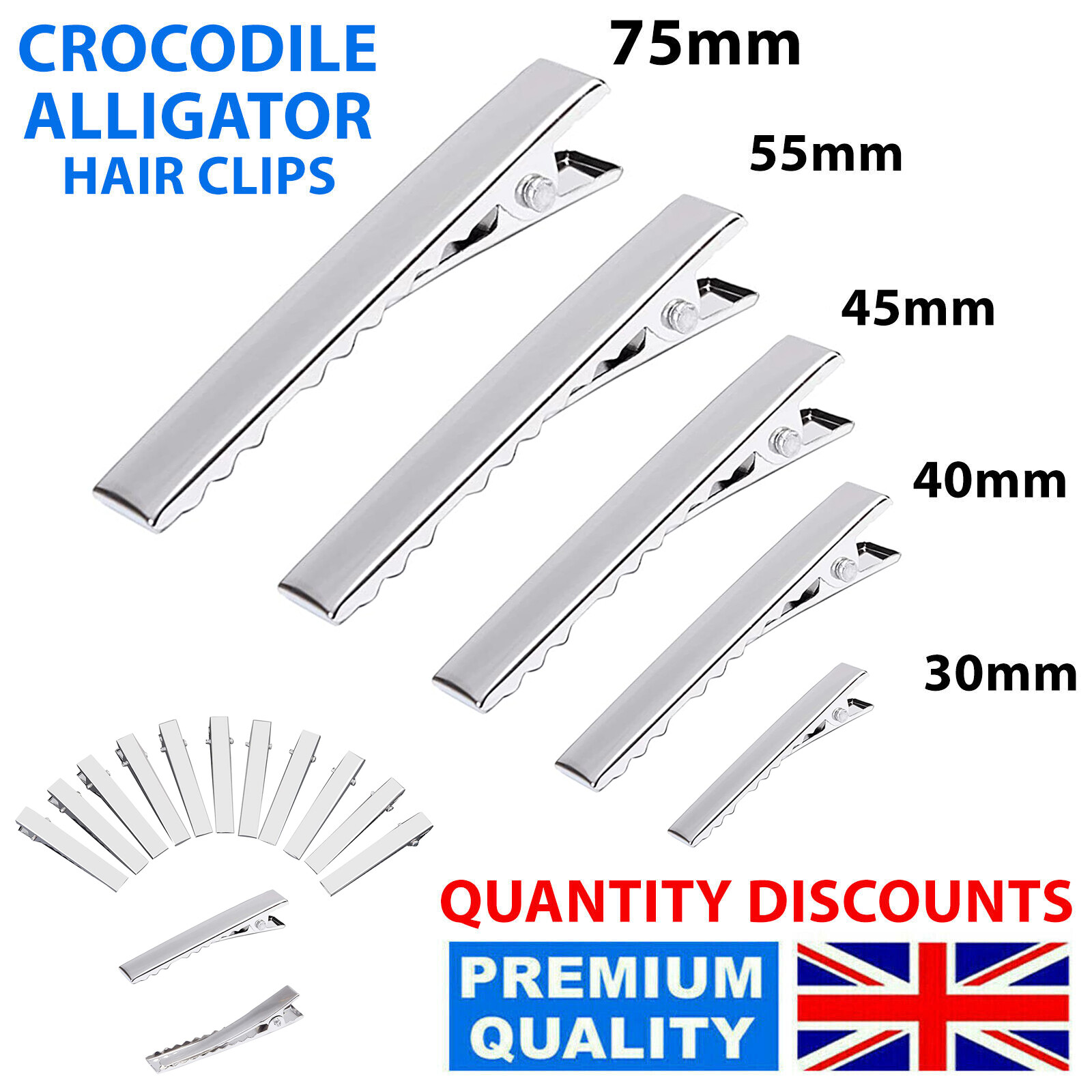 50 100x Small Medium Lot Silver Crocodile Alligator DIY Bow Blank Hair Clips UK