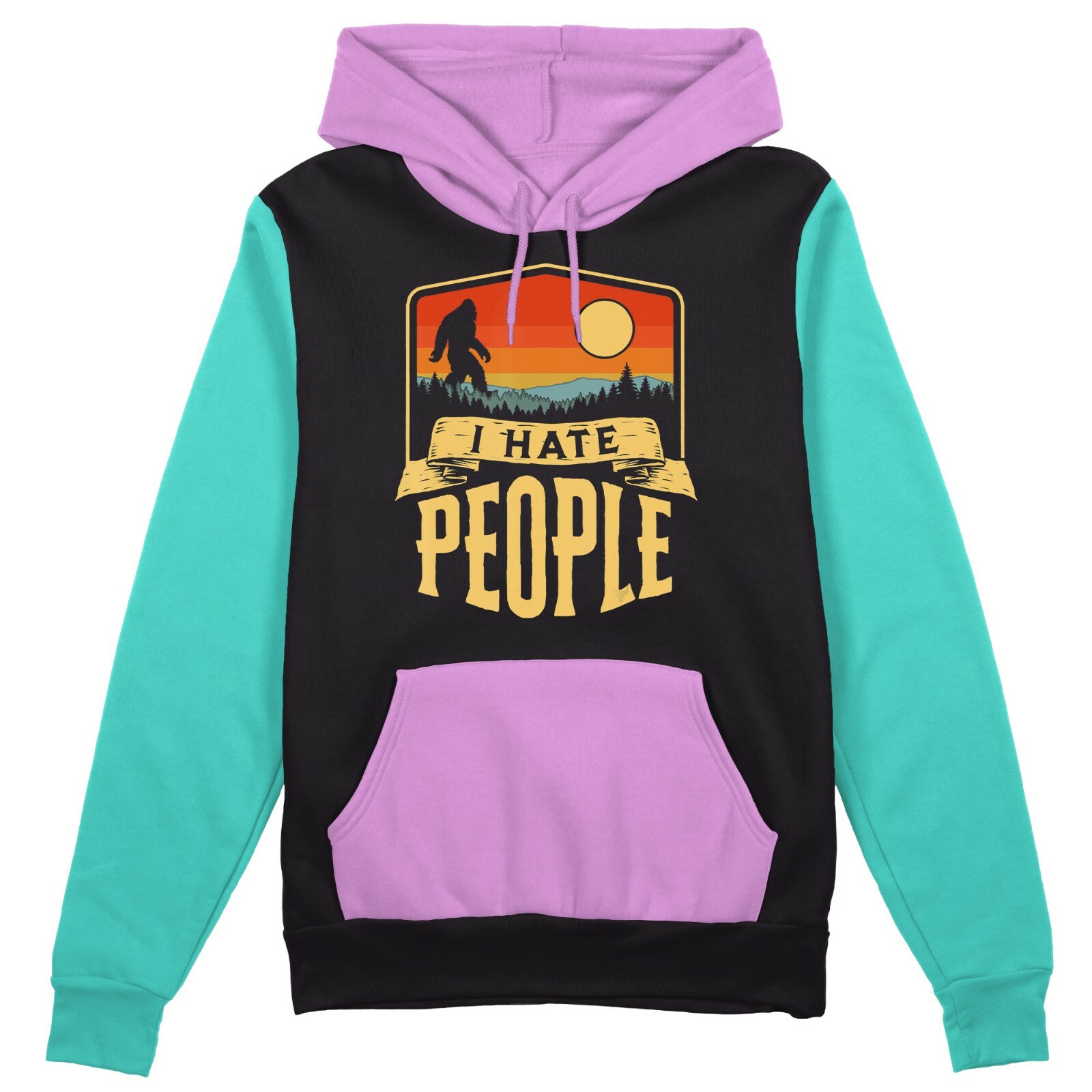 Men's Bigfoot I Hate People F37 Black Color Block Hoodie Sasquatch Yeti Big  Foot | eBay