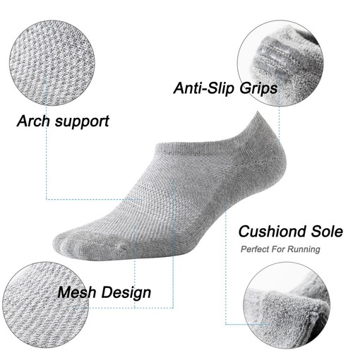 6Pairs Men Bamboo Cotton No Show Socks Low Cut Casual Sport Solid Nonslip Summer