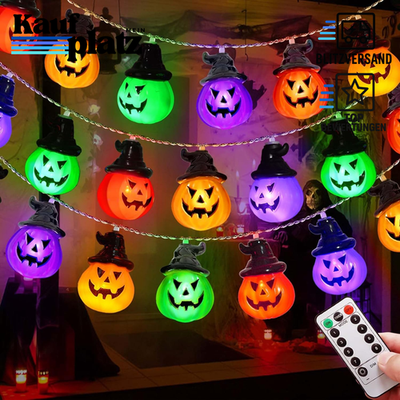 Halloween Deko Lichterkette 3m 20 LED Kürbis Mehrfarbig für Party Fenster Garten