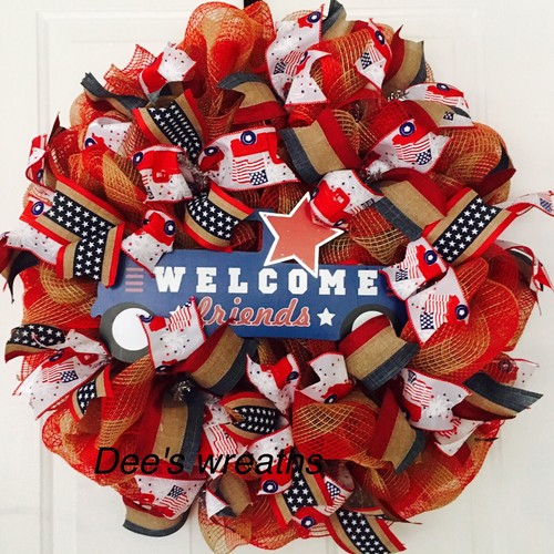 Americana Patriotic Welcome Friends Truck Wreath
