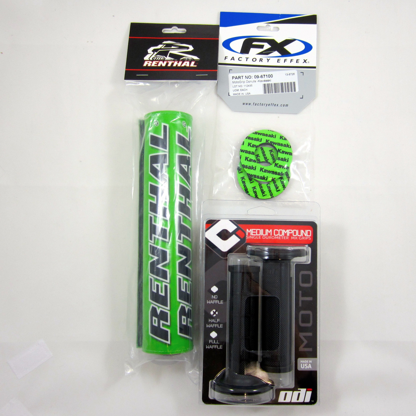Renthal Green 10" Crossbar Bar Pad BLK ODI Ruffian MX Grips Kawasaki