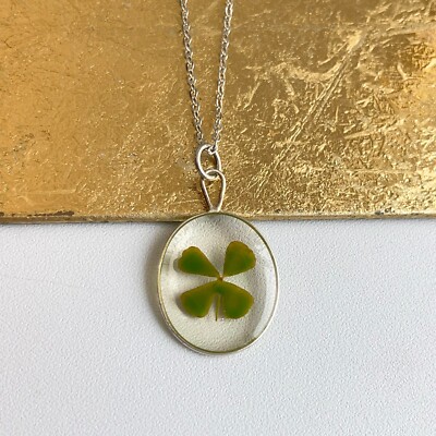 Sterling Silver Irish Four Leaf Clover GENUINE Bezel Pendant Chain Necklace 20''