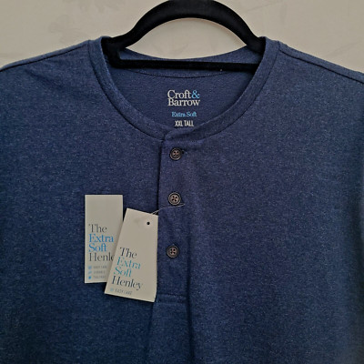 New CROFT & BARROW Men's Size XXLT Navy HENLEY T-SHIRT JERSEY Long Sleeve NWT