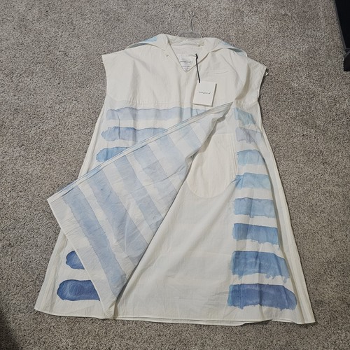 Pre-owned Toogood The Fisherwoman Hand Painted Cotton Dress — Breton Limited Edition Xl In Blue/ivory