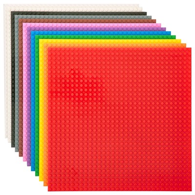 12 Piece Classic Baseplates, For Building Bricks, Rainbow, 10x10 Inches