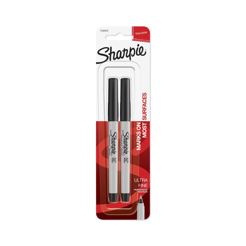 Permanent Black Markers, Ultra Fine Tip, 2 Count