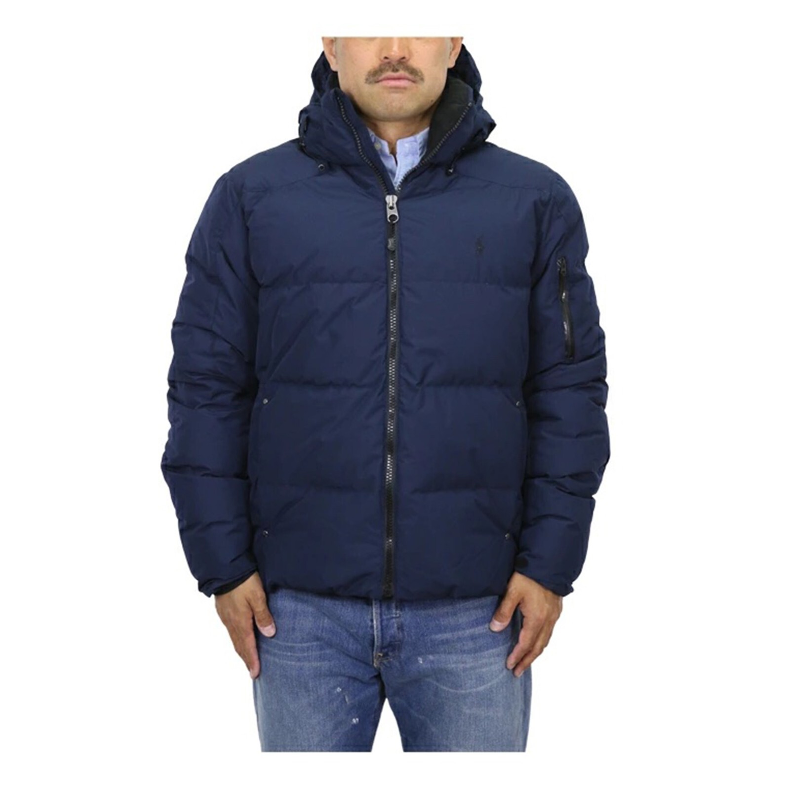 Мужская пуховая куртка-фугу Polo Ralph Lauren с капюшоном темно-синего цвета -