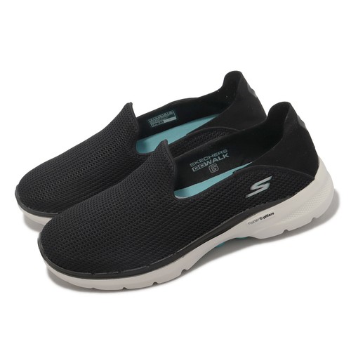 

Skechers Go Walk 6-Vivid Motion Black Aqua Женские повседневные туфли без шнуровки 124553-BKAQ, Черный, Go Walk 6-vivid Motion