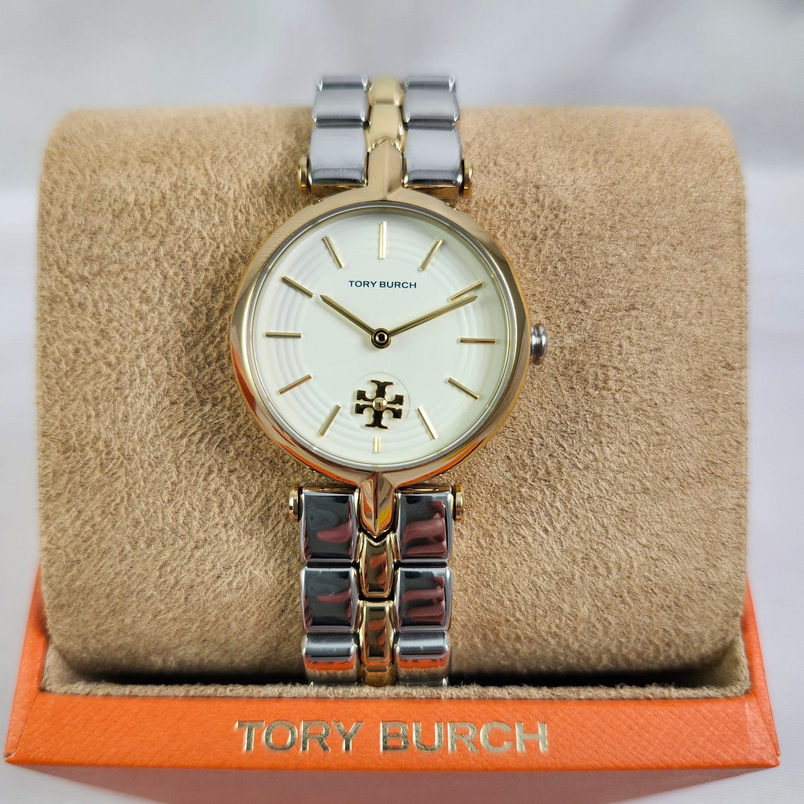 NEW Tory Burch Kira Two Tone Gold & Silver Logo Watch