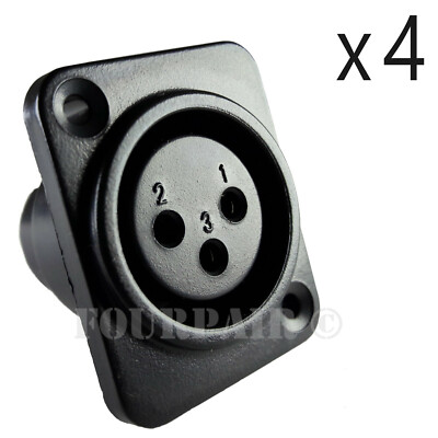 4 Pack Lot XLR 3-Pin Female Panel Mount Chassis Microphone Jack Audio Connector