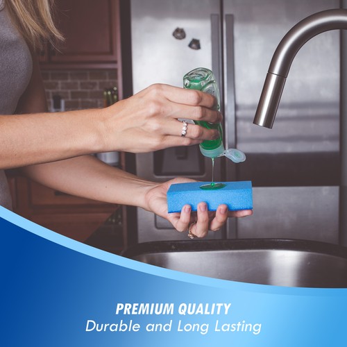 ELITRA Antimicrobial Non-Scratch Scrubber Cleaning Sponge, Pack of 6 - Blue