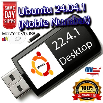 Ubuntu Linux  24.04.1 Desktop Live/Installer 8GB USB High Quailty Metal USB