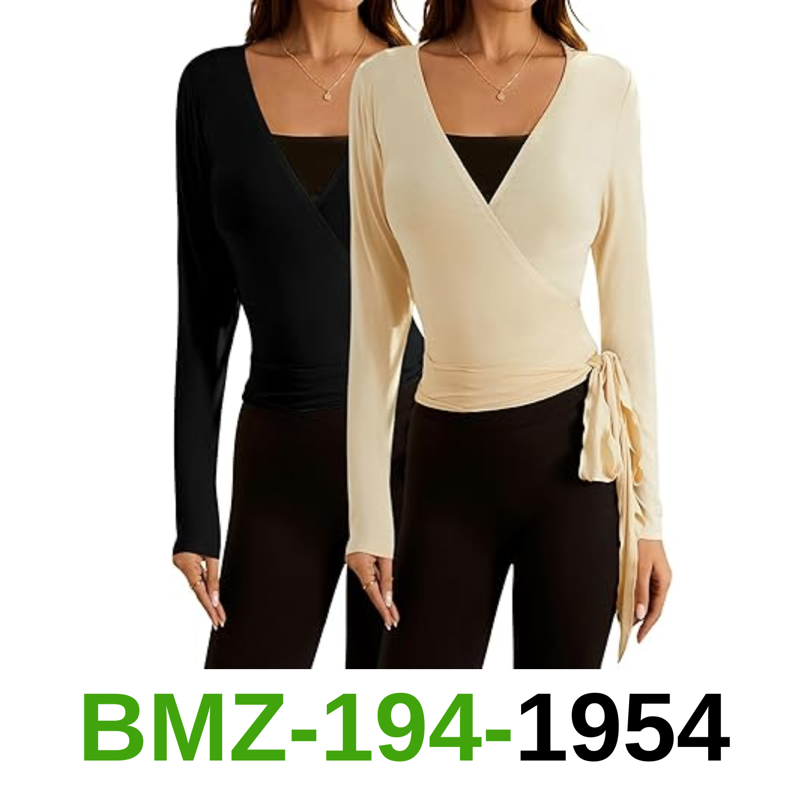 SweatyRocks Women's 2 Pack Yoga Shirts Wrap Ruched Tie Front Long Sleeve, L