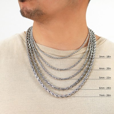 14K White Gold 1.5mm-5mm Diamond Cut Rope Chain Necklace Mens Womens 14"-30"