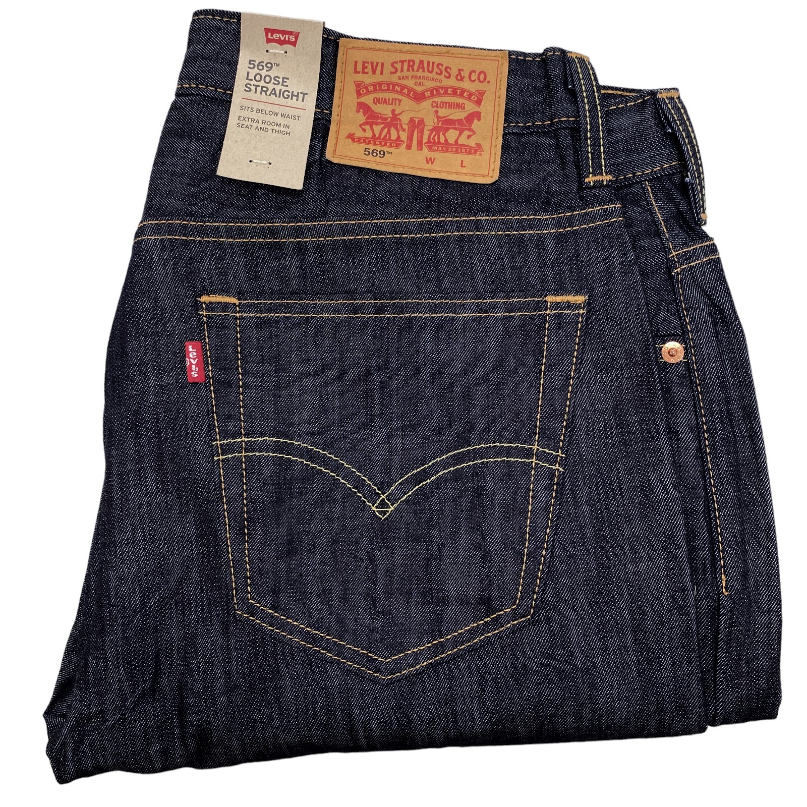 

Мужские джинсы Levis 569 Loose Straight Ice Cap Темно-синие выстиранные джинсы (42 x 30), Синий, Levi's 569
