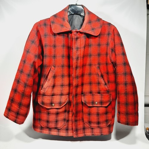 ジャケット・アウター old supreme red built woolrich chorecoat Vtg Woolrich Hunting Jacket Men 44 Red Plaid Wool Blend Coat