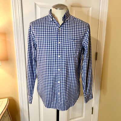 EUC Men's Vineyard Vines Classic Fit Tucker Shirt Navy Gray Gingham Check SMALL