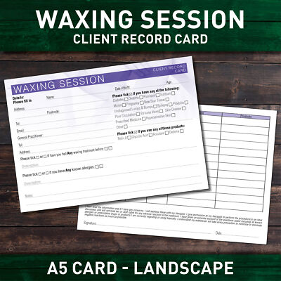 Waxing Client Record Card Treatment Consultation Salon Therapists A5 / 50 Pack