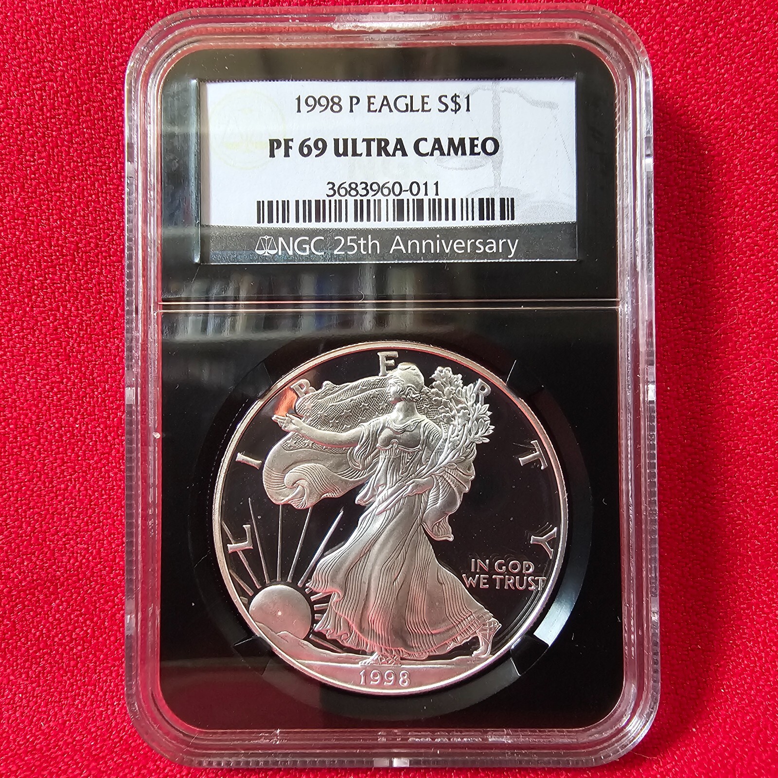 1998 P Silver Eagle Dollar Black Holder NGC PF 69 ULTRA