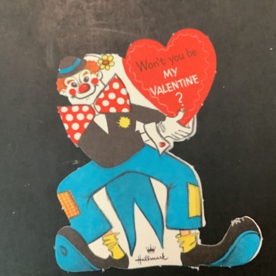 Vtg Die Cut Valentine Card Cute Clown Big Bow Shoes Won t U Be Mine ~ HALLMARK