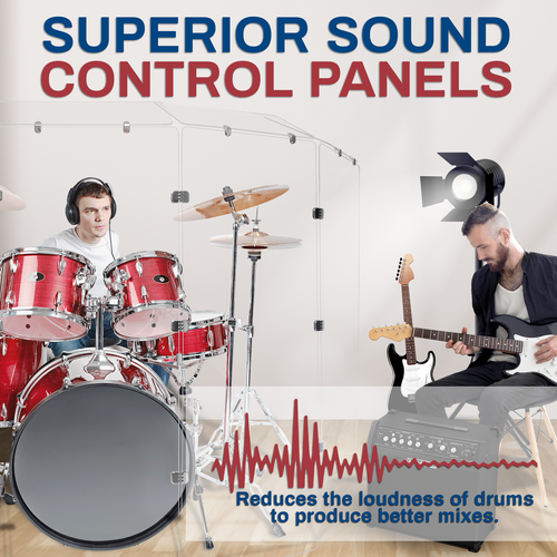 PENNZONI Drum Shield 5ft Acrylic Panels w/ Deflector & Bright Chrome Hinges
