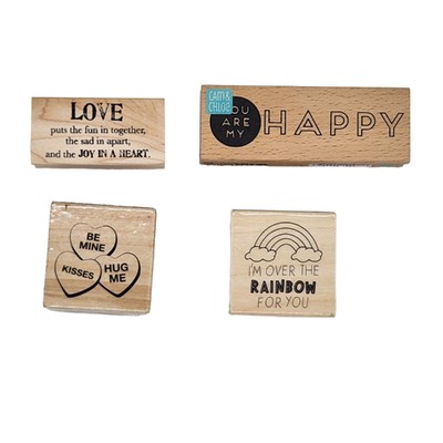 Rubber Stamps Wood Mounted Love Theme You Are My Happy Be Mine Heart Lot of 4