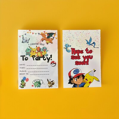 Pokémon Birthday Invitations (12 Count) One Day Free Shipping Front & Back Pics