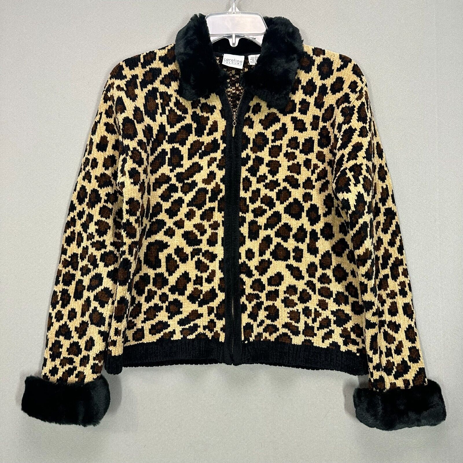 90s Y2K Small Leopard Cheetah Animal Print Chenille Zip 90s Y2K Small Leopard Cheetah Animal Print Chenille Zip