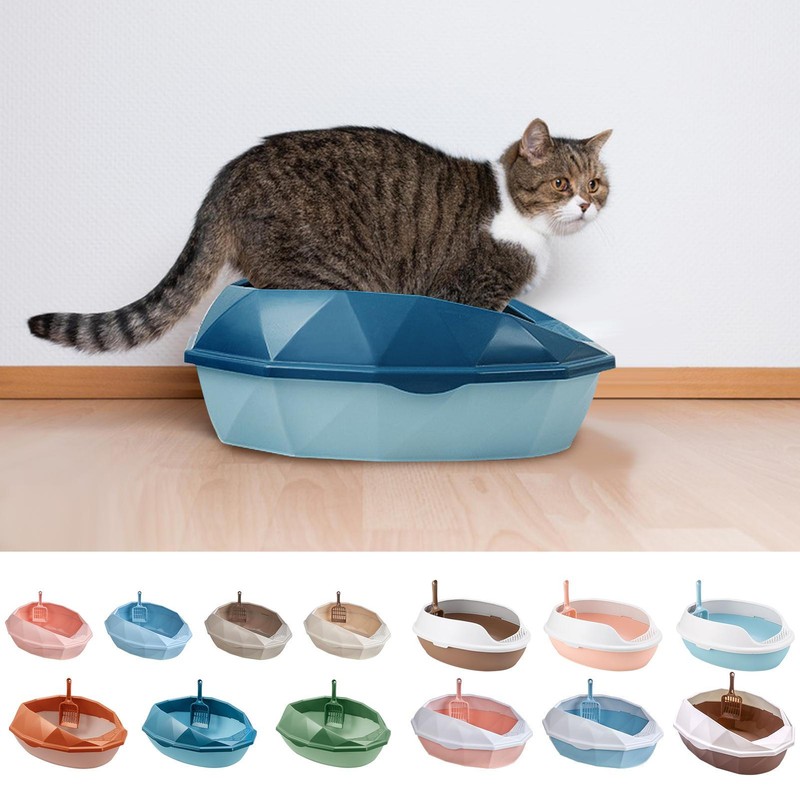 Plastic Semi-enclosed Cat Litter Box, PP Material Cat Litter