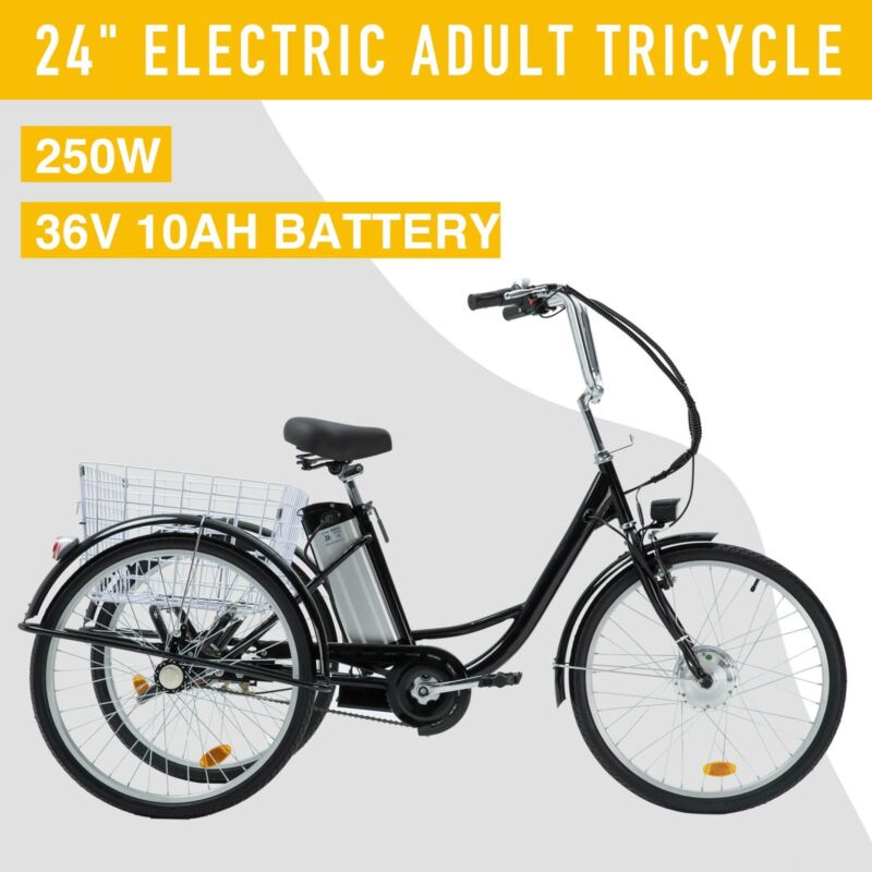 24" Adult Electric Three-Wheeled Bicycle 250W f36V 10AH Lith