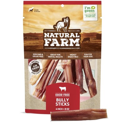 Natural Farm Odor-Free Bully Sticks 4  8oz All-Natural Long-Lasting Chews 100...