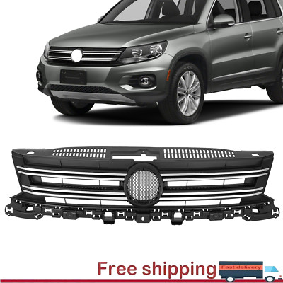 Fit 2012 2013-2017 Volkswagen VW Tiguan Front Upper Bumper Grille w/Chrome Trim