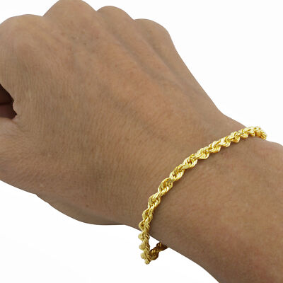 10K Yellow Gold 2mm-7mm Italian Rope Chain Link Bracelet Men Women 7" 7.5" 8" 9"