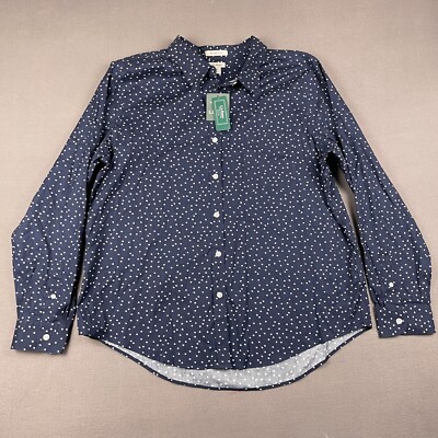 LL Bean Womens Wrinkle Free Button Up Oxford Shirt Size XL Polka Dots Cotton NWT