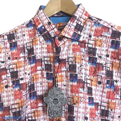 VISCONTI BLACK Shirt Mens Medium M Multi Color Bright Cotton Blend #4179 $125