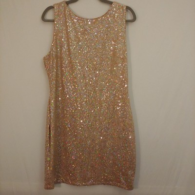 Venus sparkly silver sequin knee length camel color dress XL