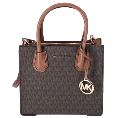 Michael Kors Mercer Medium MK Brown Signature Messenger Satchel Bag Crossbody