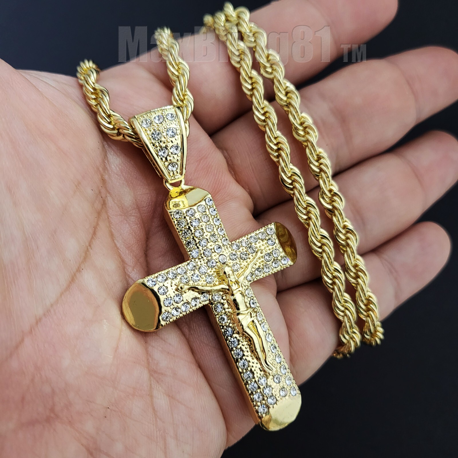 Hip Hop Iced Jesus Cross Cubic Zirconia Pendant & 5mm 30