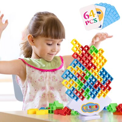 64Pcs Tetra Tower Game, Stack Attack Family Board for 2 Players Family Games