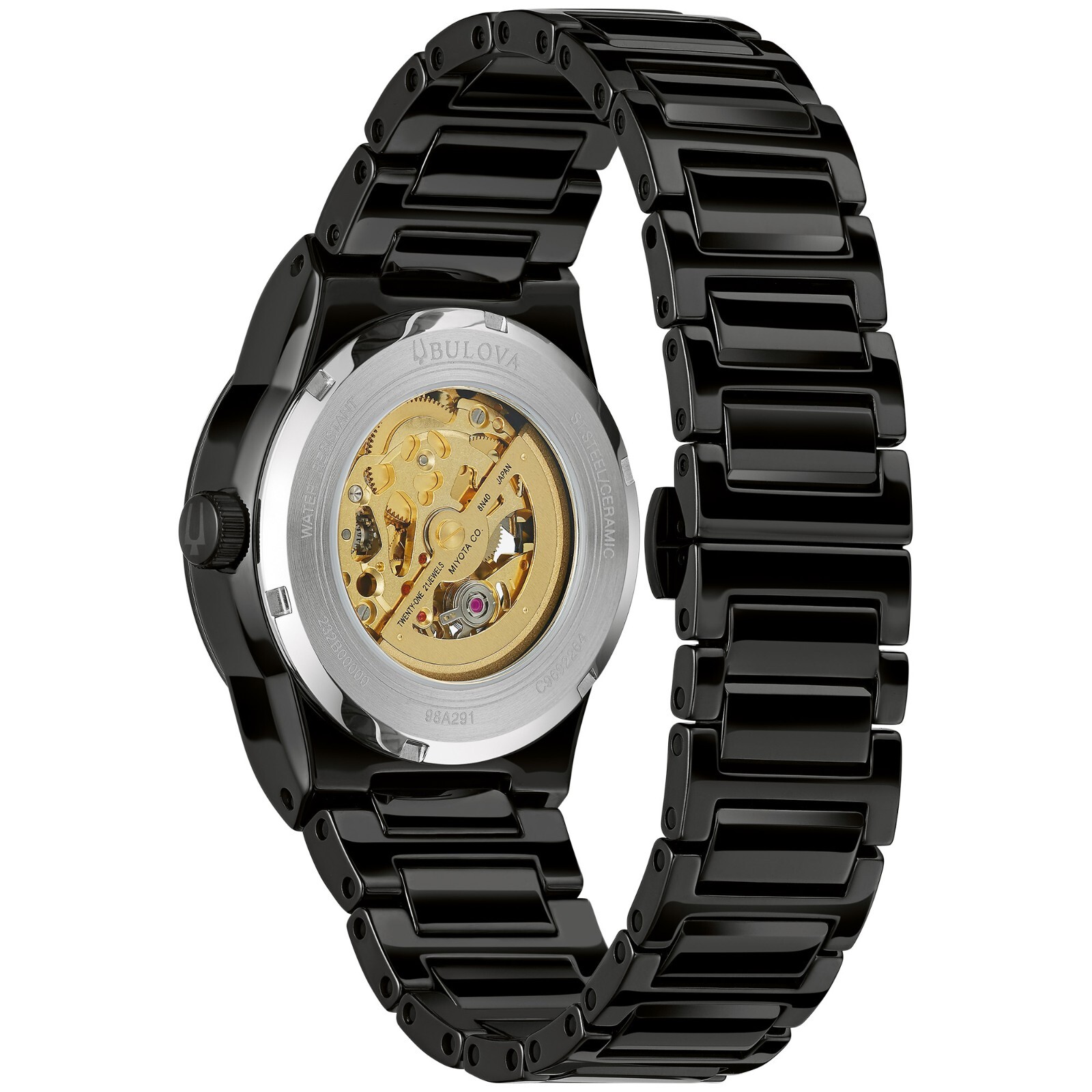 Pre-owned Bulova Millennia Men Automatic Open Aperture Black Ceramic Watch 41mm 98a291